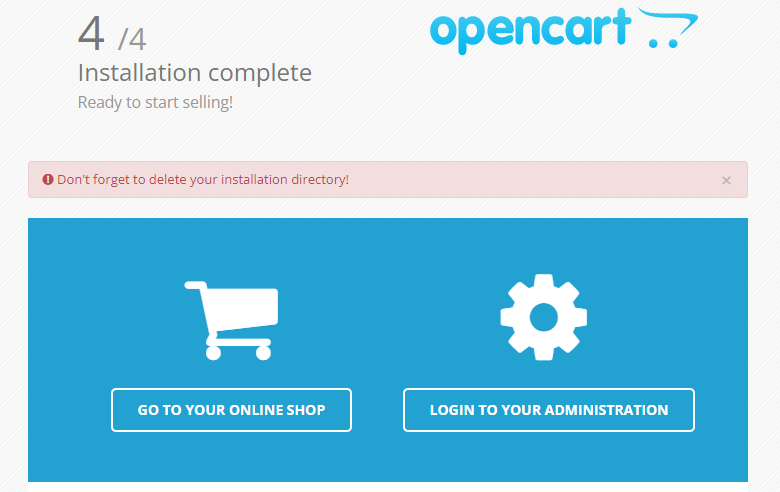 Завершение установки OpenCart