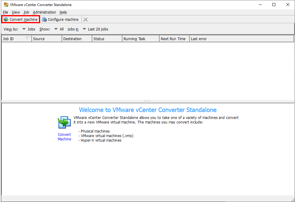 Интерфейс VMware Converter