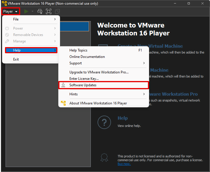 Обновление VMware Workstation Player